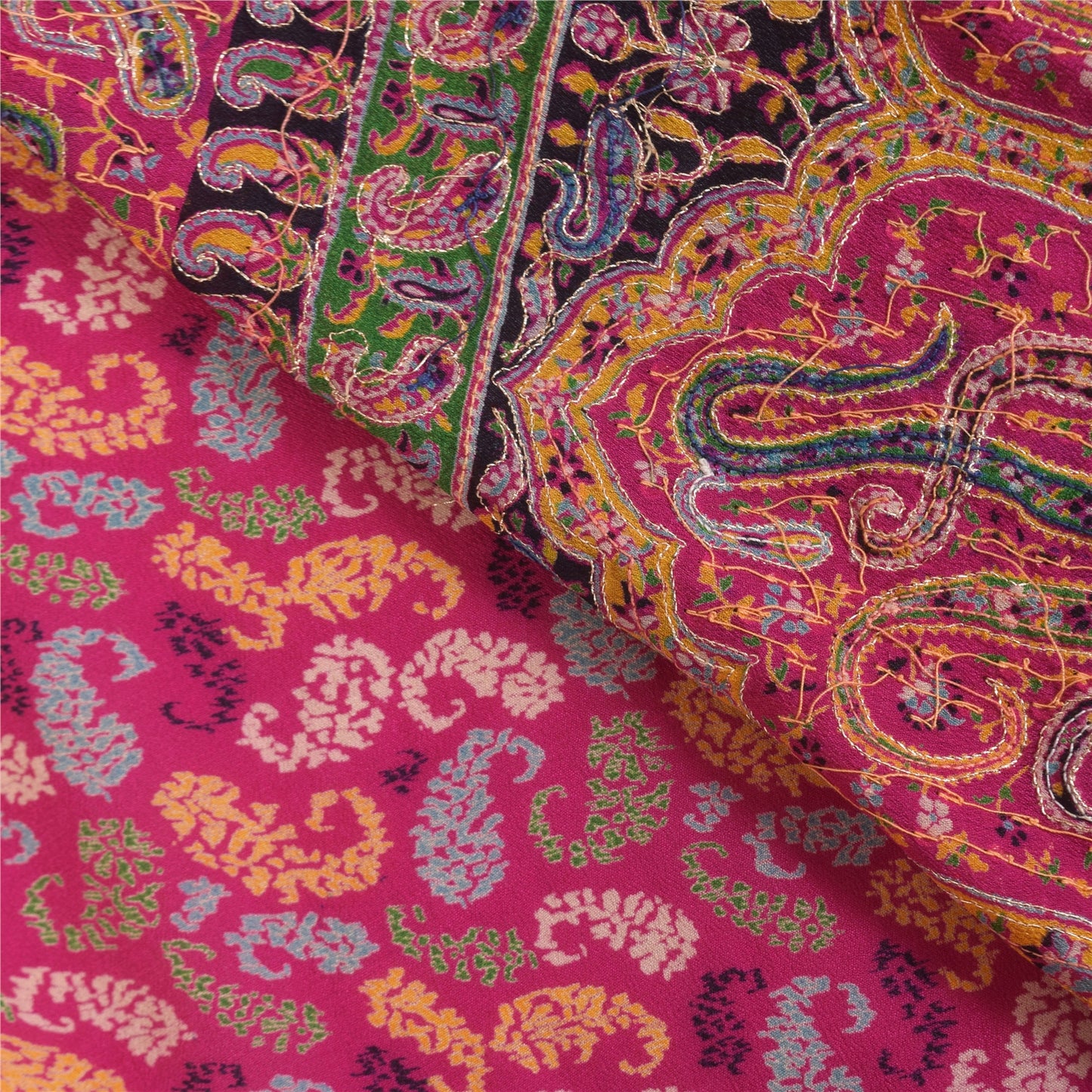 Санскритские винтажные розовые сари из чистого шелка, расшитые вручную бисером, этническое сари, 6 ярдов, ткань для рукоделия, устойчивая к воздействию окружающей среды