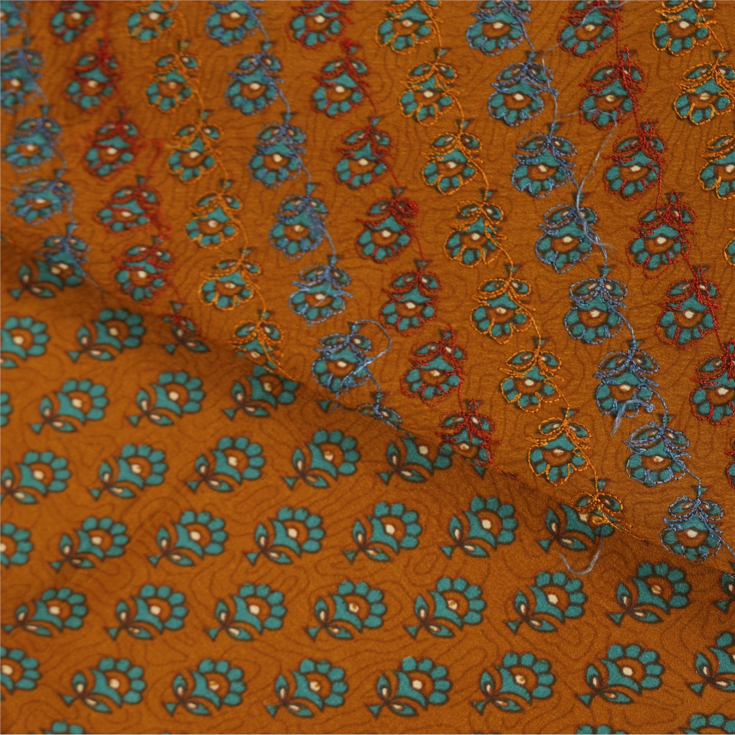 Санскритские винтажные желтые сари из чистого крепа с ручной вышивкой, 6 ярдов, ткань для рукоделия, устойчивая к истиранию