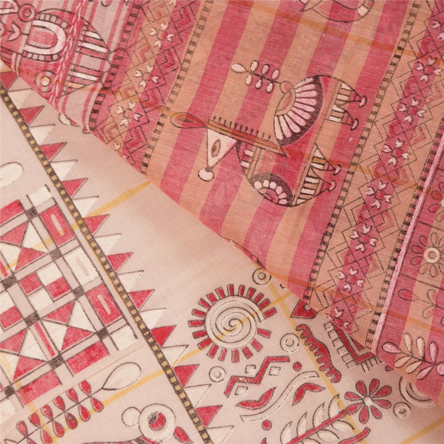 Sanskriti Vintage Ivory Sarees Pure Cotton Printed Premium Sari Craft Sustainable Fabric