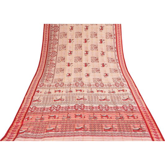 Sanskriti Vintage Ivory Sarees Pure Cotton Printed Premium Sari Craft Sustainable Fabric