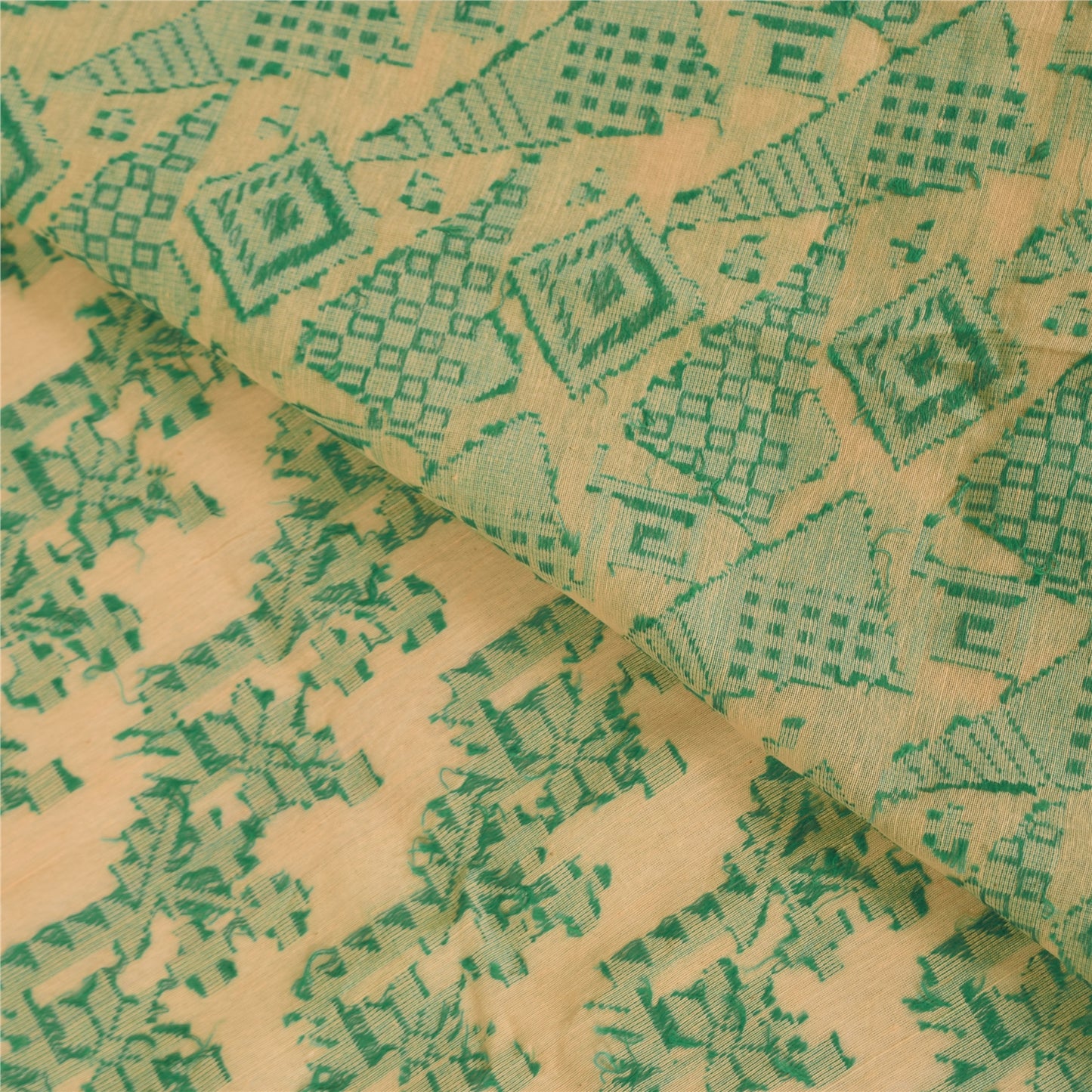 Sanskriti Vintage Cream Sarees Pure Crepe Silk Beaded Premium Sari Craft Sustainable Fabric