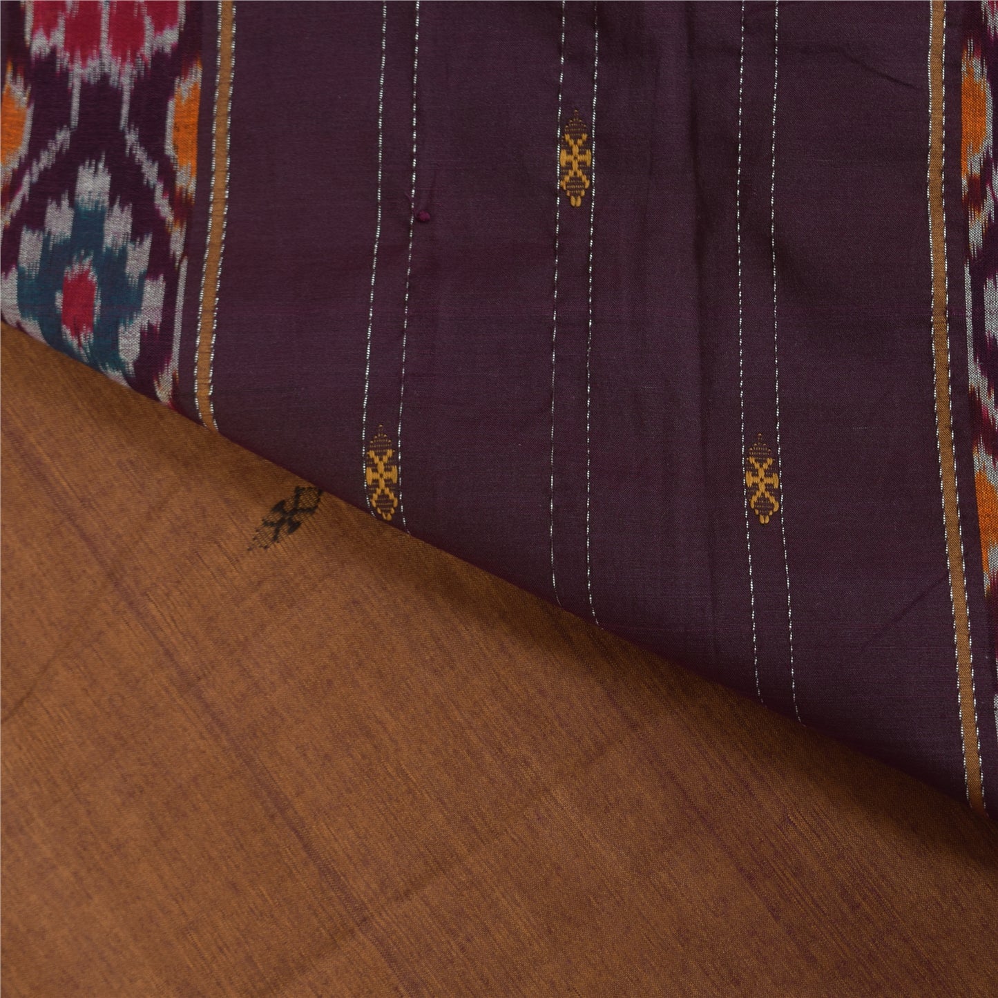 Sanskriti Vintage Brown Sarees Pure Cotton Woven Ikat Sari Premium Craft Sustainable Fabric