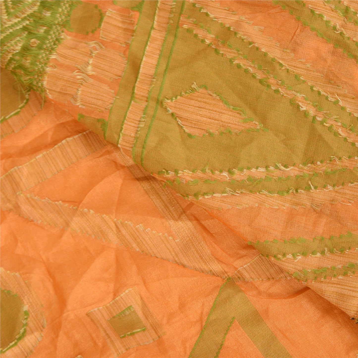 Sanskriti Vintage Orange Sarees Pure Silk Woven Premium Sari 5+ yd Craft Sustainable Fabric