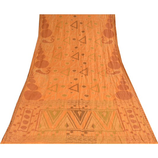 Sanskriti Vintage Orange Sarees Pure Silk Woven Premium Sari 5+ yd Craft Sustainable Fabric