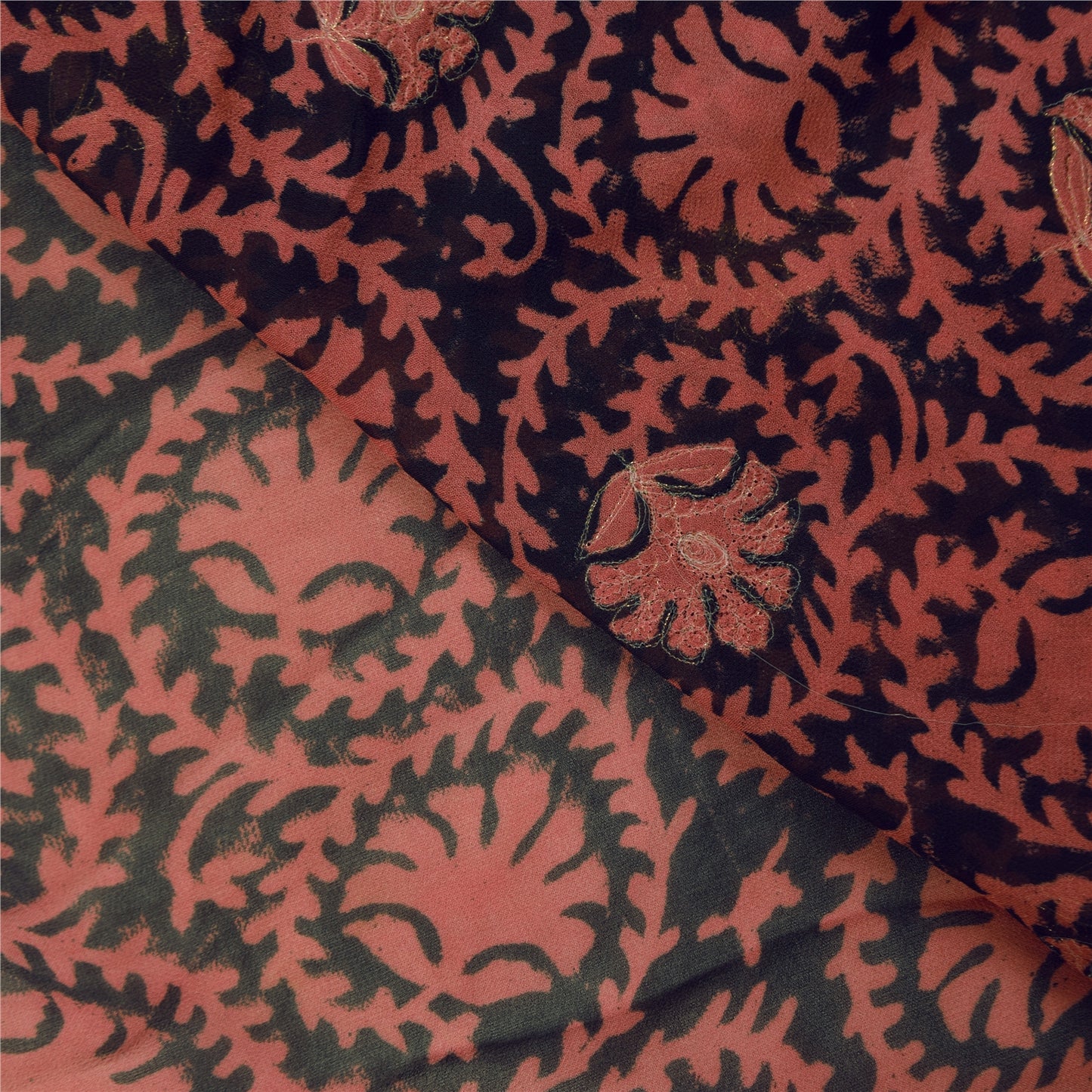 Sanskriti Vintage Black Sarees Pure Georgette Embroidered Sari 6yd Craft Sustainable Fabric