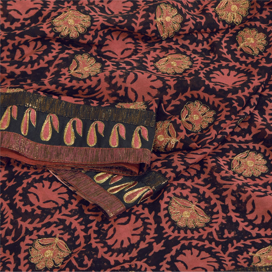 Санскритские винтажные черные сари из чистого жоржета с вышивкой 6 ярдов ткань для рукоделия из экологически чистой ткани