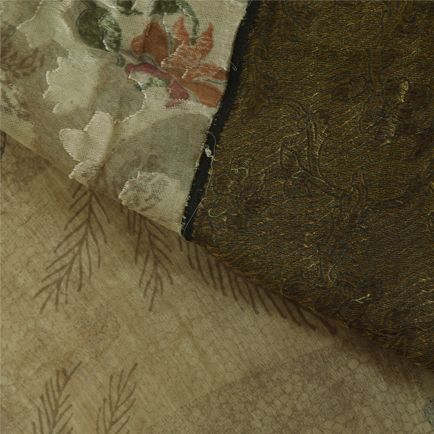 Санскритские винтажные коричневые сари из чистого крепированного шелка, тканые набивные сари для рукоделия, устойчивая ткань