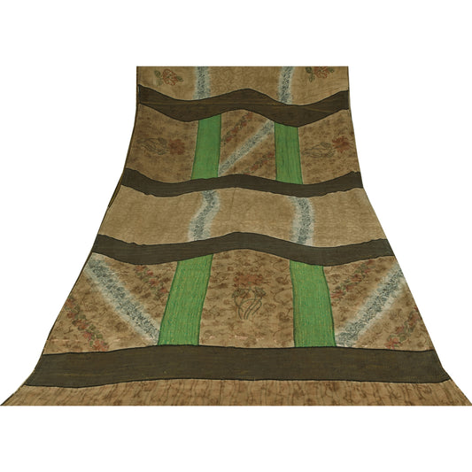 Sanskriti Vintage Brown Sarees Pure Crepe Silk Woven Printed Sari Craft Sustainable Fabric