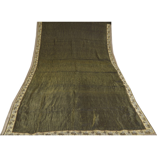 Sanskriti Vintage Black/Green Sarees Pure Georgette Embroidery Woven Sari Sustainable Fabric