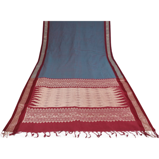 Sanskriti Vintage Gray Sarees Blend Cotton Woven Premium Sari 5+ yd Craft Sustainable Fabric