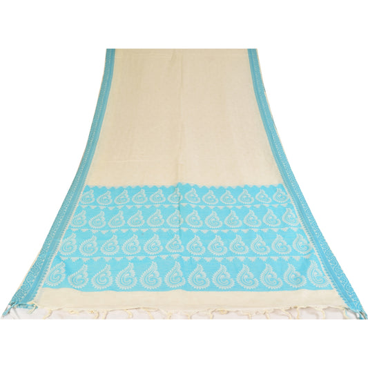 Санскритские винтажные сари цвета слоновой кости из чистого хлопка, тканое сари премиум-класса, 5+ ярдов, ткань для рукоделия, устойчивая ткань