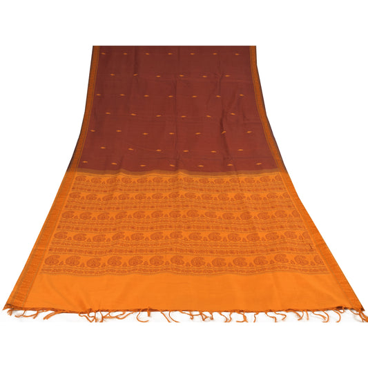 Sanskriti Vintage Dark Red Sarees Pure Cotton Woven Ethnic Sari 5+ydCraft Sustainable Fabric