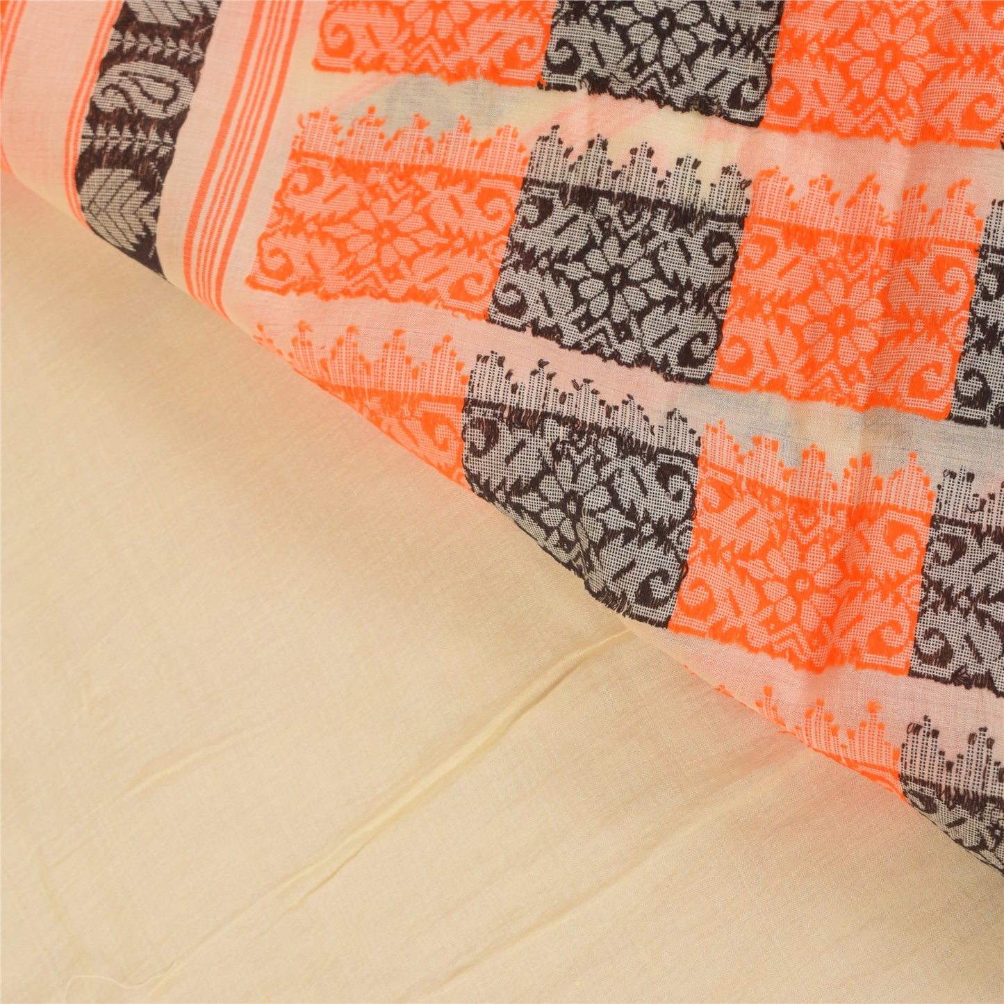 Sanskriti Vintage Ivory Sarees Pure Cotton Woven Premium Sari 5+ yd Craft Sustainable Fabric