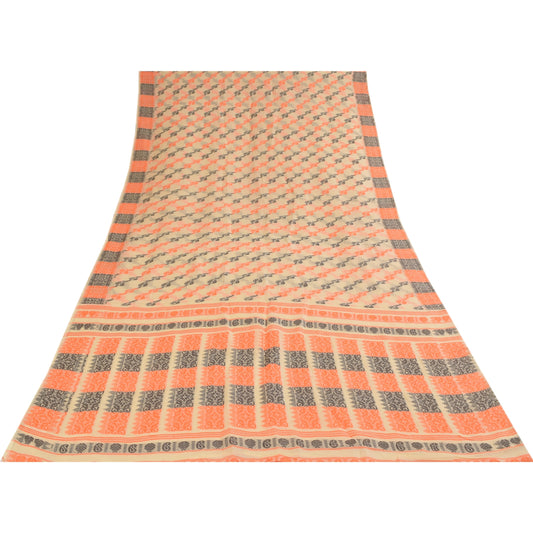 Санскритские винтажные сари цвета слоновой кости из чистого хлопка, тканое сари премиум-класса, 5+ ярдов, ткань для рукоделия, устойчивая ткань