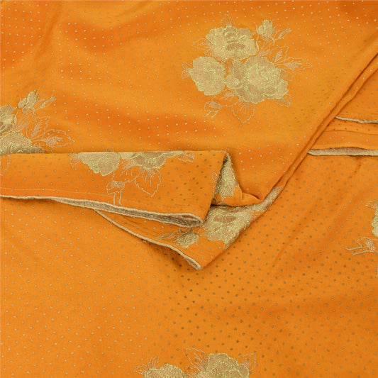 Sanskriti Vintage Sarees Yellow Embroidered & Painted Pure Silk Sari 6yd Fabric
