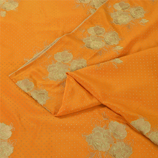 Sanskriti Vintage Sarees Yellow Embroidered & Painted Pure Silk Sari 6yd Fabric