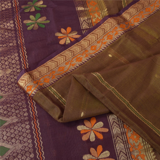 Sanskriti Vintage Sarees Heena Green Woven 100% Pure Silk Sari 5+yd Craft Fabric