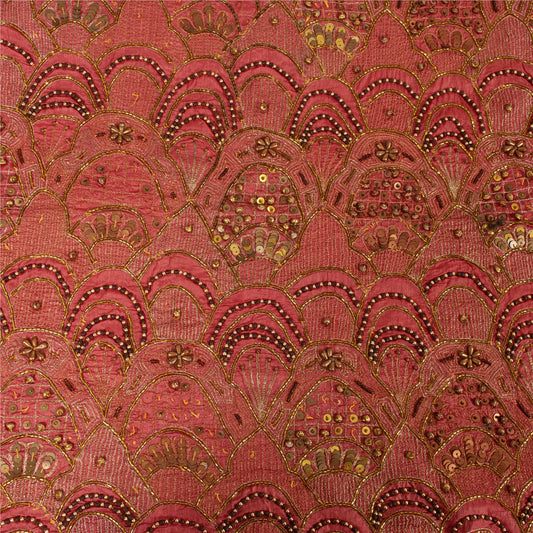 Sanskriti Vintage Sarees Dusty Pink Hand Beaded Zari Pure Silk Sari 5+yd Fabric