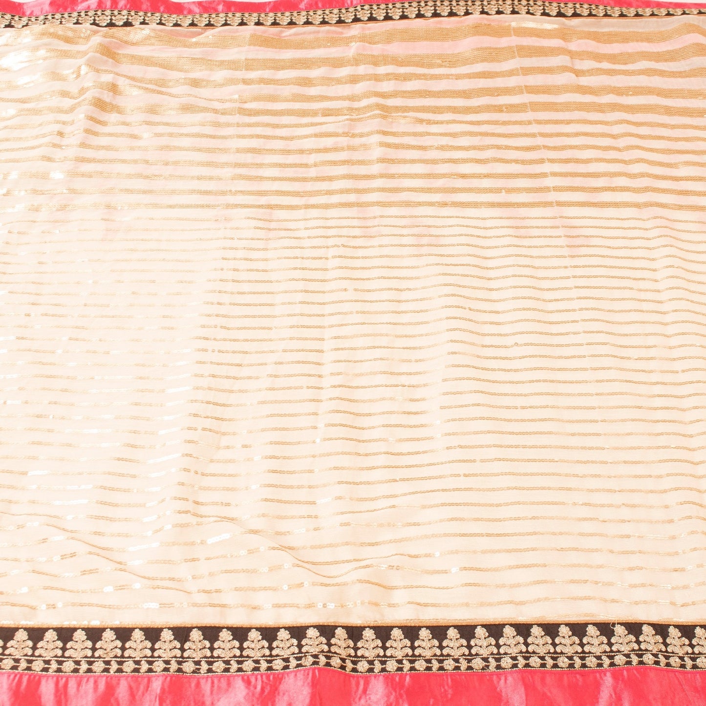 Sanskriti Vintage Sarees Cream Chiffon Embroidered Sequins 6YD Dressmaking Sari