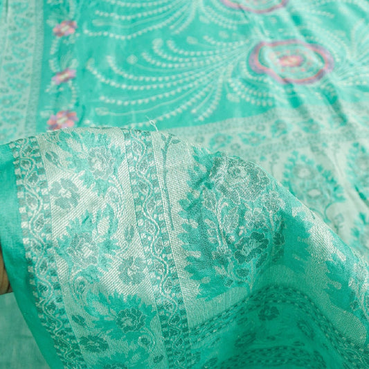 Sanskriti Vintage Sky-Blue Sarees Pure Silk Hand Woven & Embroidered 5+YD Sari