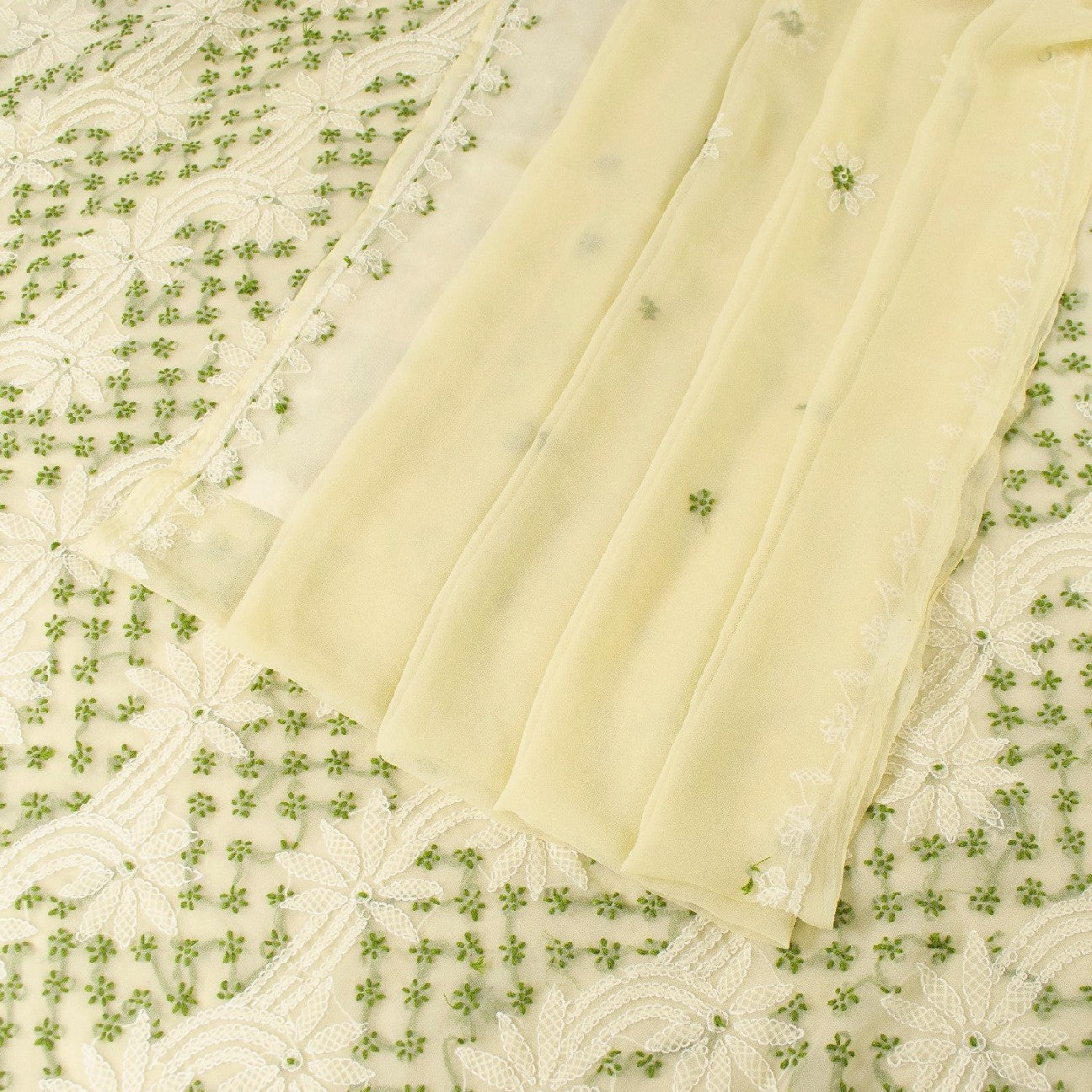 Sanskriti Vintage Ivory Georgette Sarees Hand Embroidered Chikankari Lucknow Heritage Sari