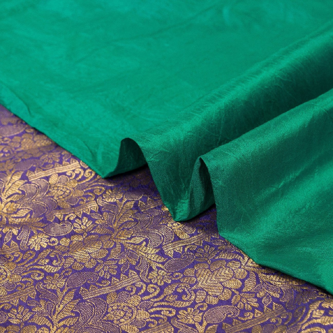 Sanskriti Vintage Green Sarees Pure Silk Brocade Zari Woven Sari Textile Fabric