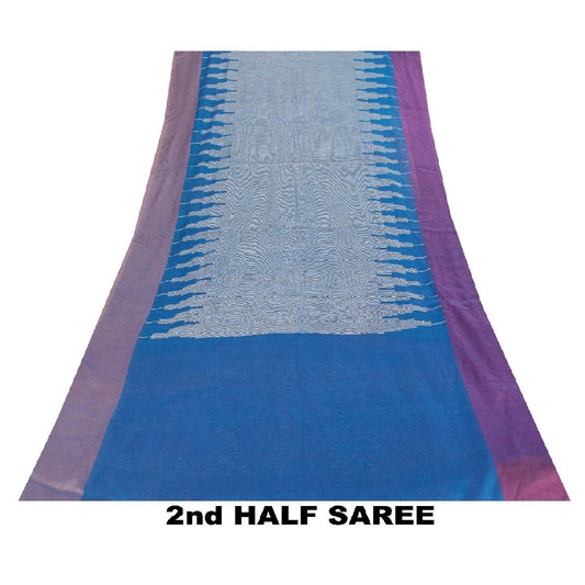 Sanskriti Vintage Blue Sarees Pure Cotton Handwoven Tant Bengali Heritage Sari