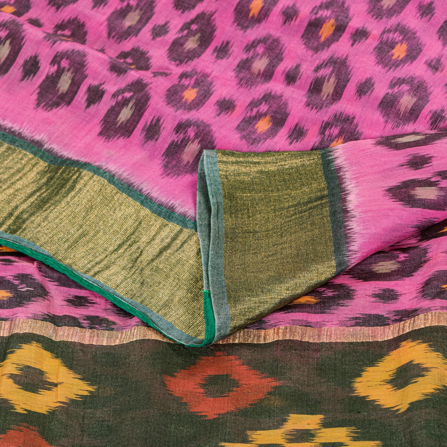 Sanskriti Vintage Pink Cotton Silk Saree Ikat Hand Woven Sambhalpuri 5+YD Fabric