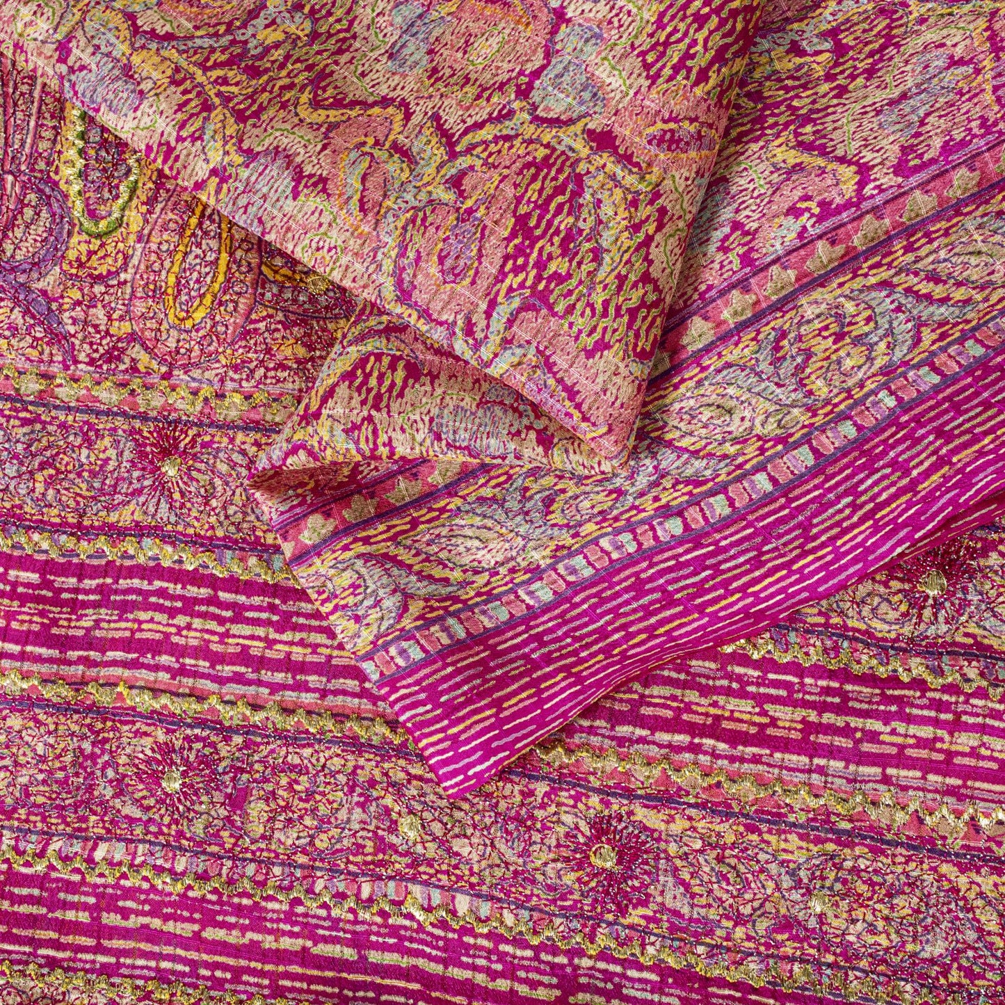 Sanskriti Vintage Saree Pink Pure Silk Paisley Embroidered Sari 6+YDCraft Fabric