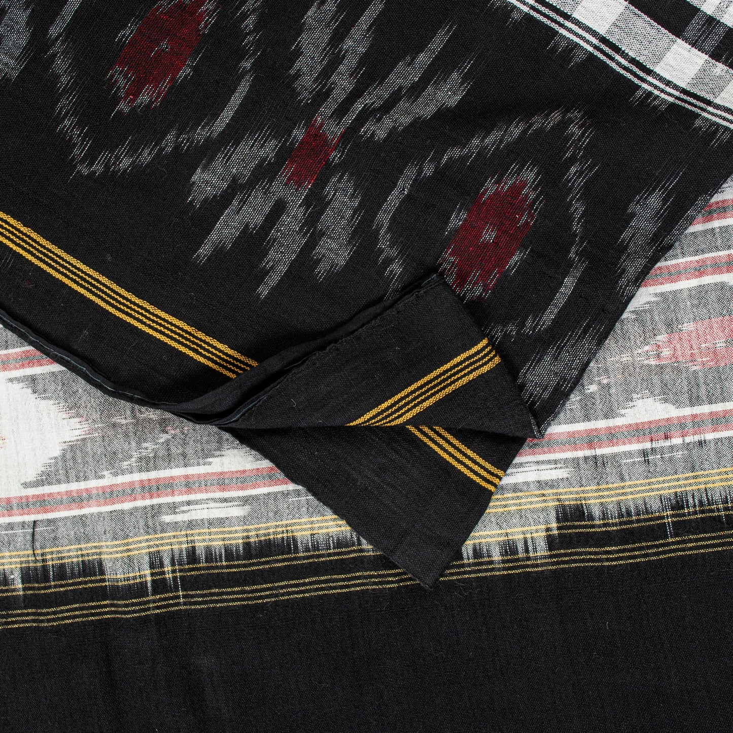 Sanskriti Vintage Gray-Black Pure Cotton Saree Hand Ikat Woven 5 YD Craft Fabric