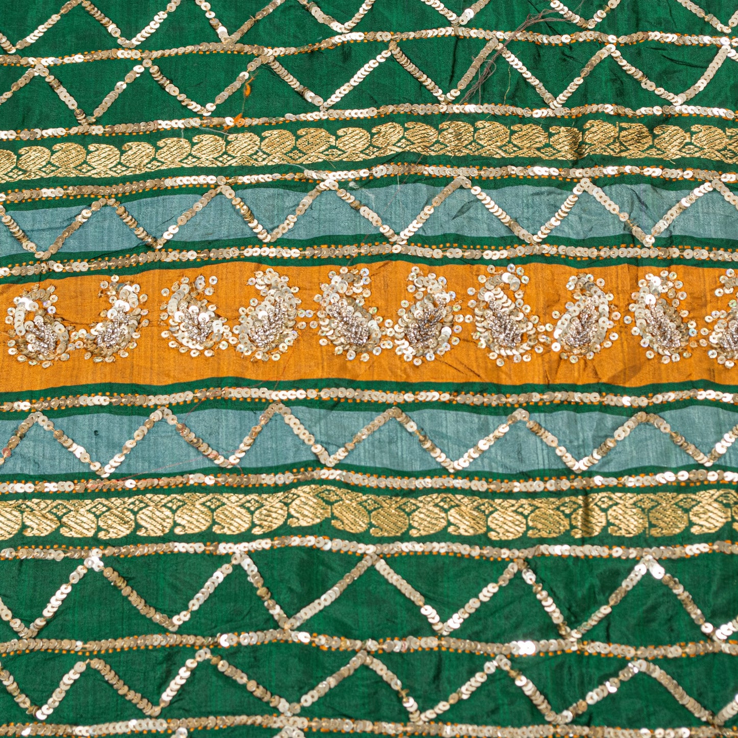 Sanskriti Vintage Purple-Green Pure Silk Saree Hand Bead Zari Woven 5+YD Fabric