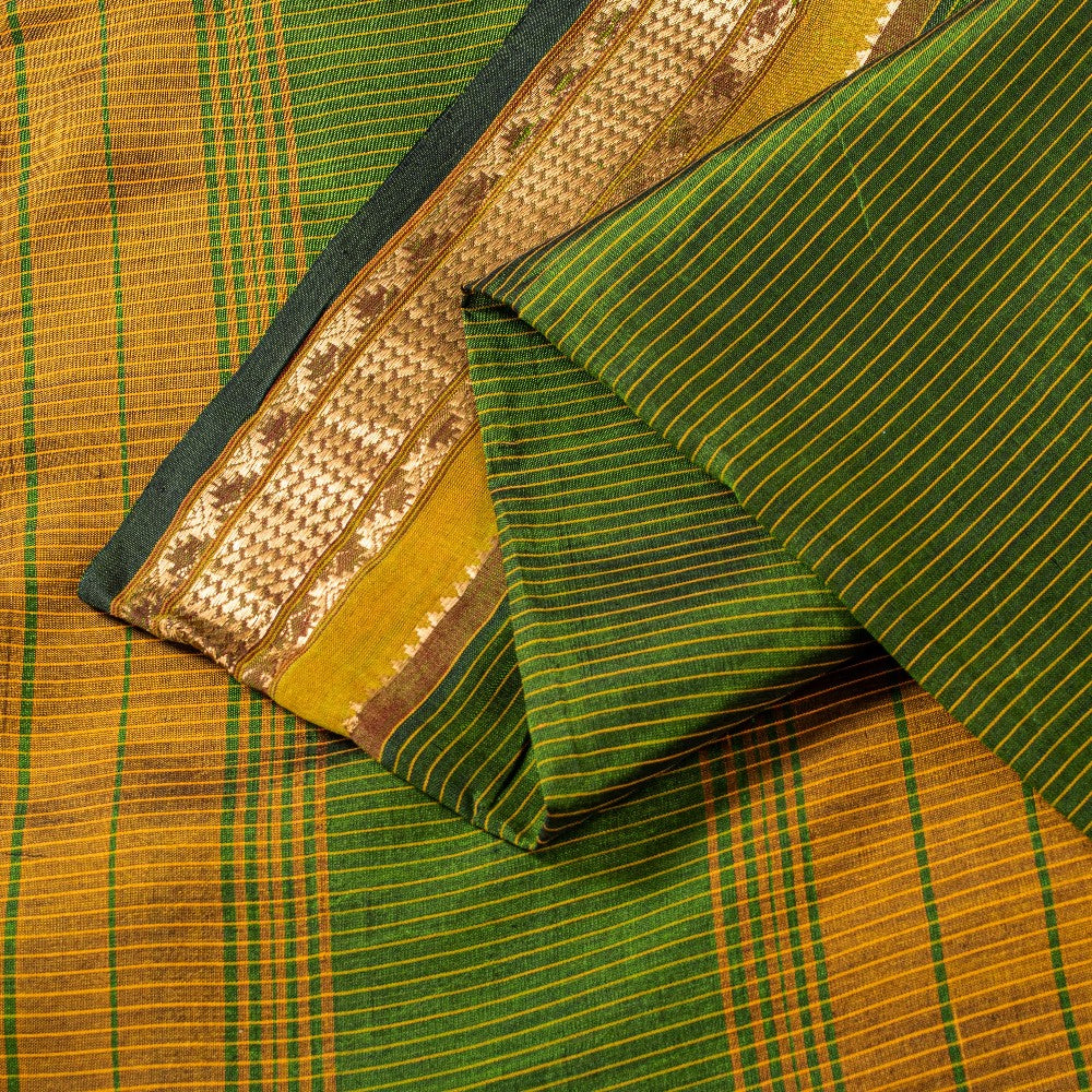Sanskriti Vintage Green Cotton Silk Saree Handcraft ChettinadTamilnadu 5+YDCraft