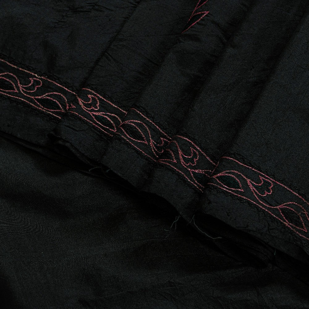 Sanskriti Vintage Black Pure Silk Saree Peacock Embroidery Beaded 5.5+YD Fabric