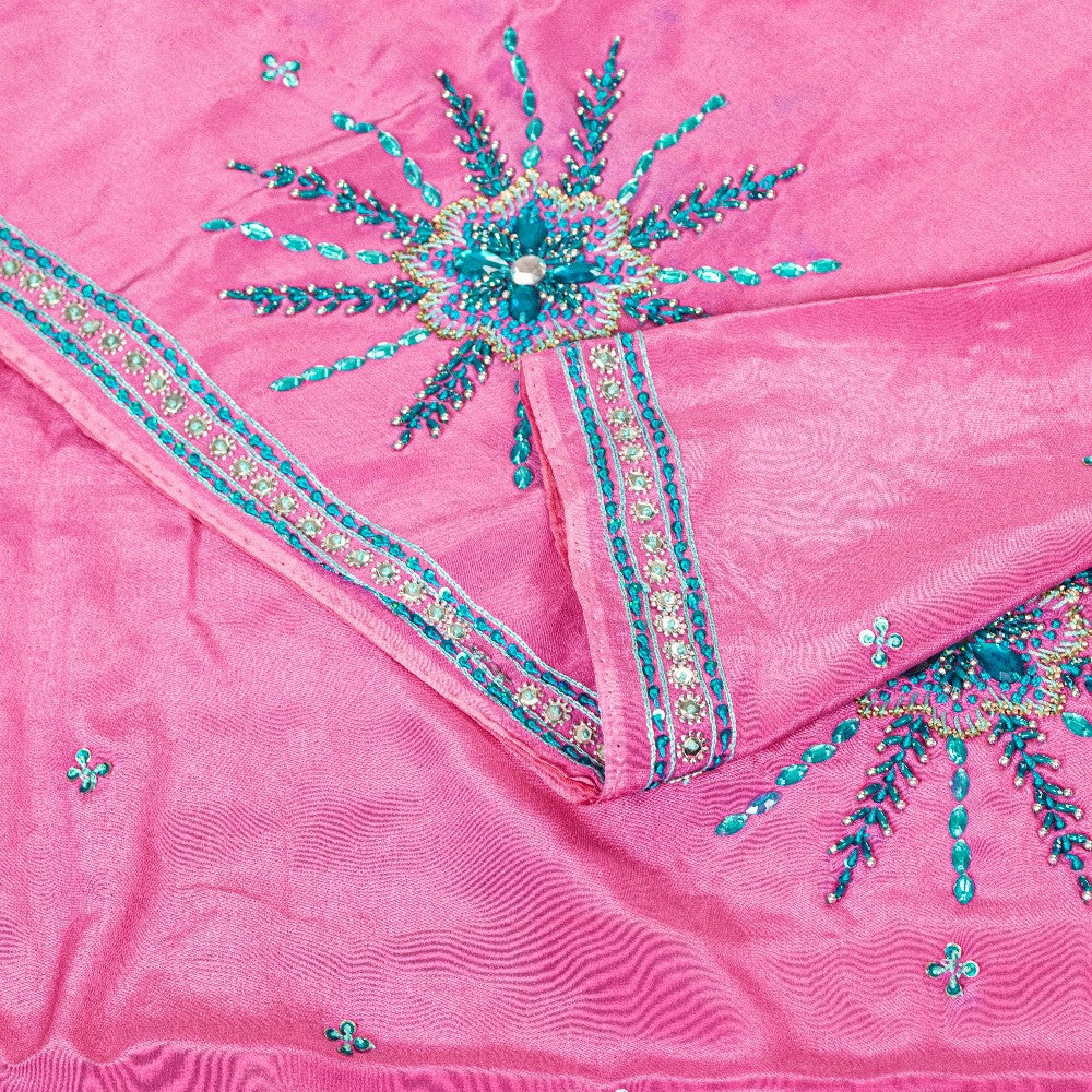 Sanskriti Vintage Pink 100% Pure Crepe Saree Hand Beaded Sari 5+YD Craft Fabric