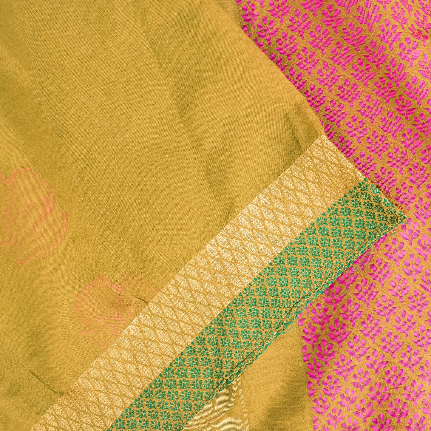 Sanskriti Vintage Yellow Pure Cotton Saree Hand Woven Zari 5.5+ YD Fabric Supply