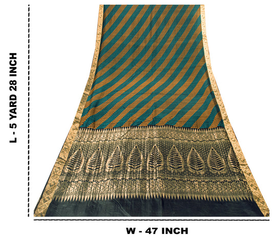 Sanskriti Vintage Black Pure Silk Saree Golden Woven Sari 5.5+YD Craft Fabric