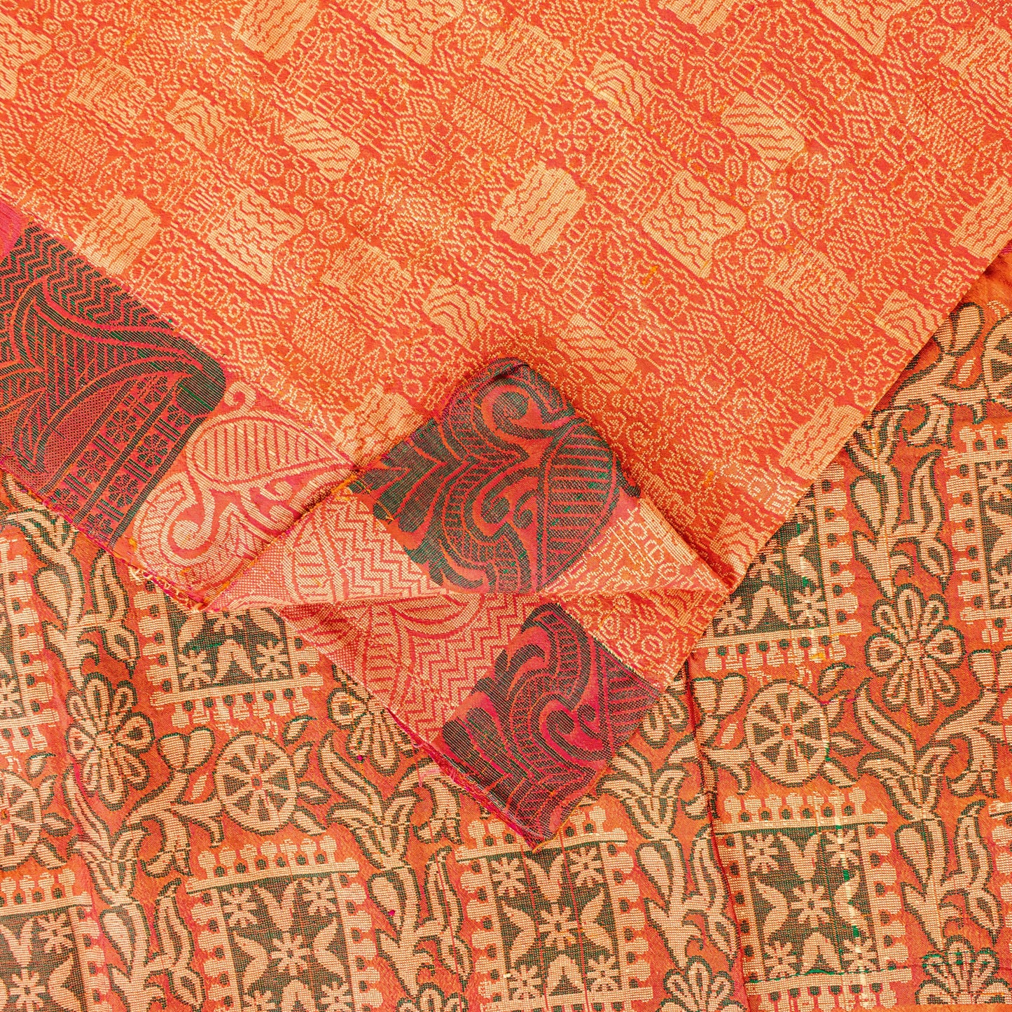Sanskriti Vintage Orange 100%Pure Silk Saree Hand Woven Sari 5.5+YD Craft Fabric