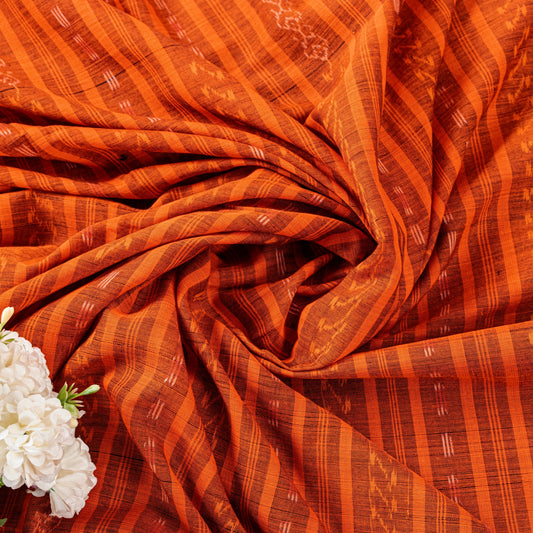 Sanskriti Vintage Black-Orange Pure Cotton Saree Handcrafted Bengali 5+YD Fabric