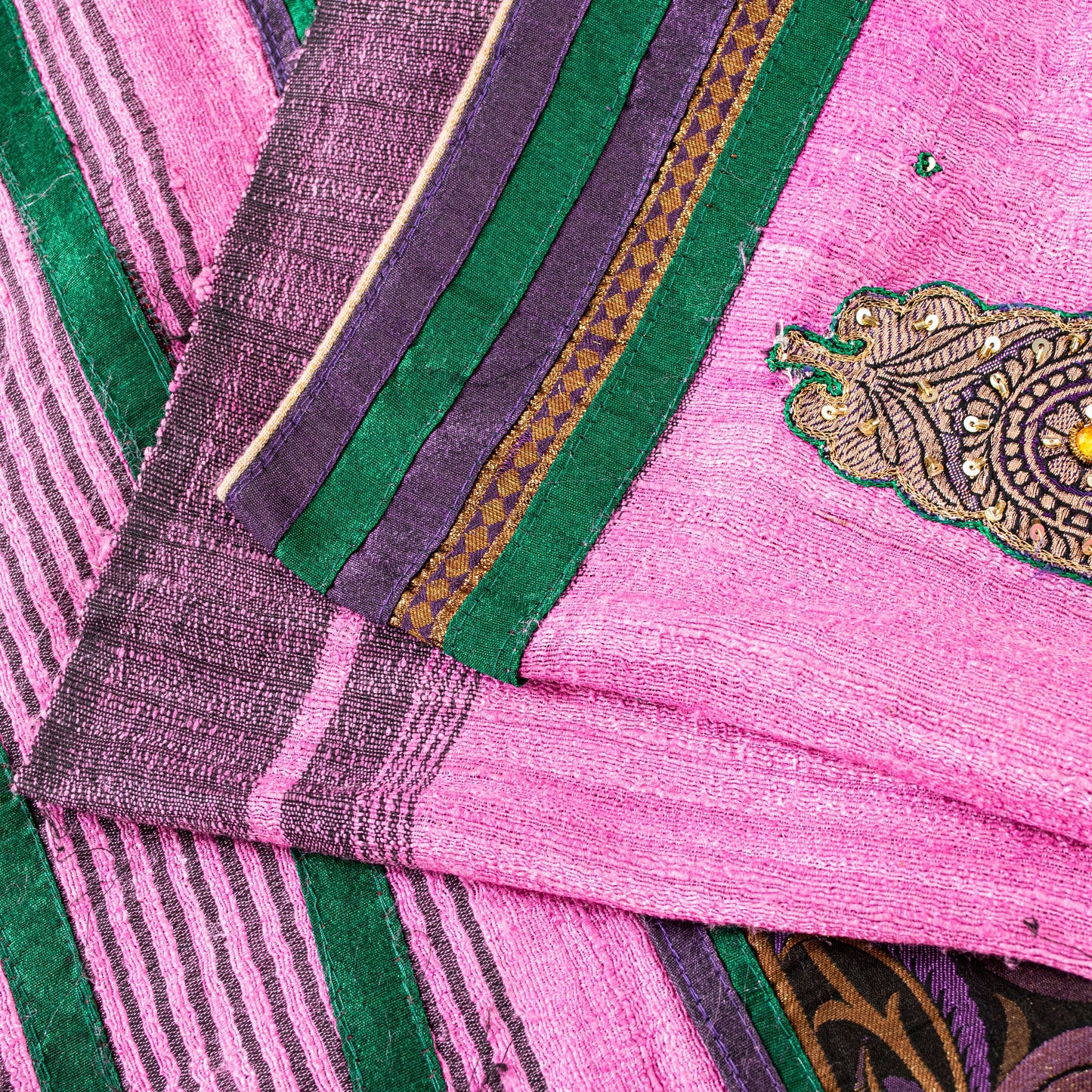 Sanskriti Vintage Pink Pure Jute Silk Saree Embroidered Handcraft 5.5YD Fabric