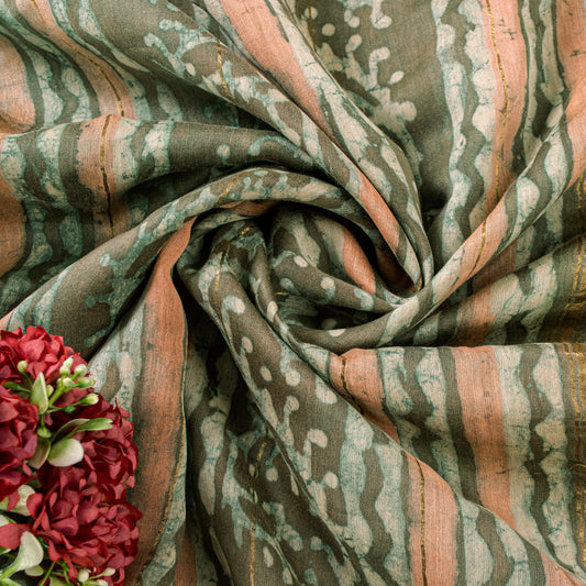 Sanskriti Vintage Green 100% Pure Cotton Saree Bagru Hand Block Print 6YD Fabric