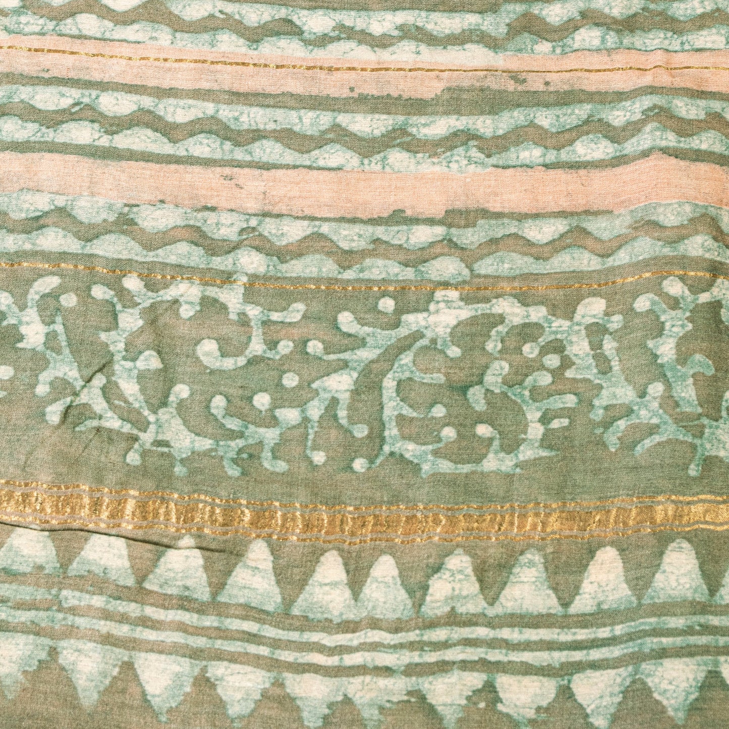 Sanskriti Vintage Green 100% Pure Cotton Saree Bagru Hand Block Print 6YD Fabric