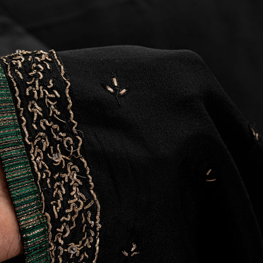 Sanskriti Vintage Black Pure Silk Saree Hand Embroidery Dabka Sari 5.5+YD Fabric