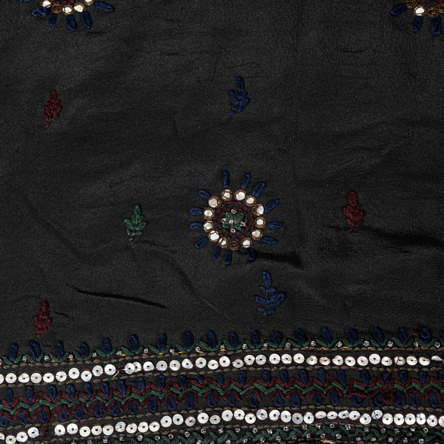 Sanskriti Vintage Black Pure Silk Saree Hand Beaded Embroidered Sari 5+YD Fabric