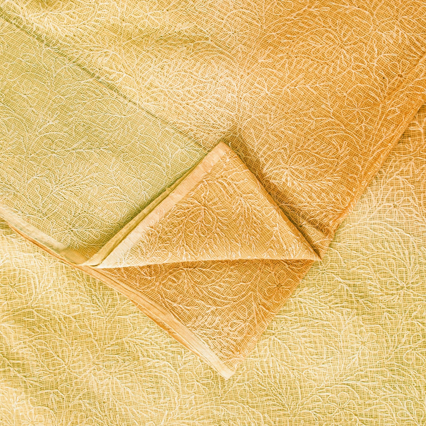 Sanskriti Vintage Yellow Pure Cotton Saree Hand Embroidered Kota Doria 5.5 Yard