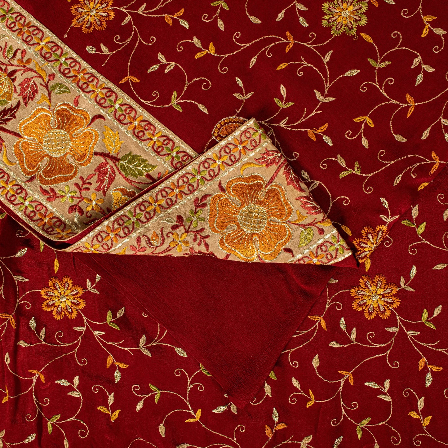 Sanskriti Vintage Red Pure Silk Saree Embroidered Floral Sari 6+Yd Craft Fabric