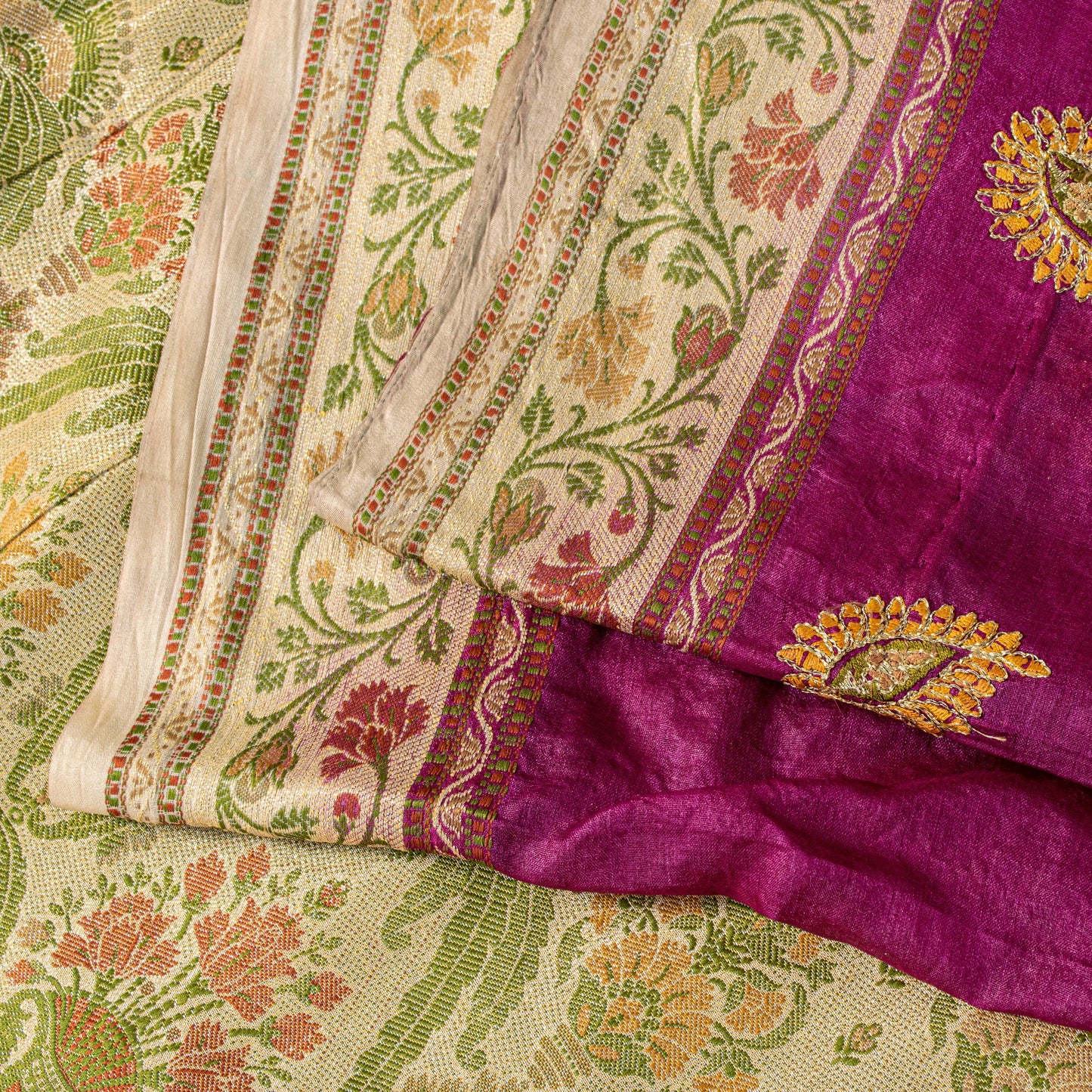 Sanskriti Vintage Pure Silk Purple Saree Brocade Hand Woven Sari 5.5Craft Fabric
