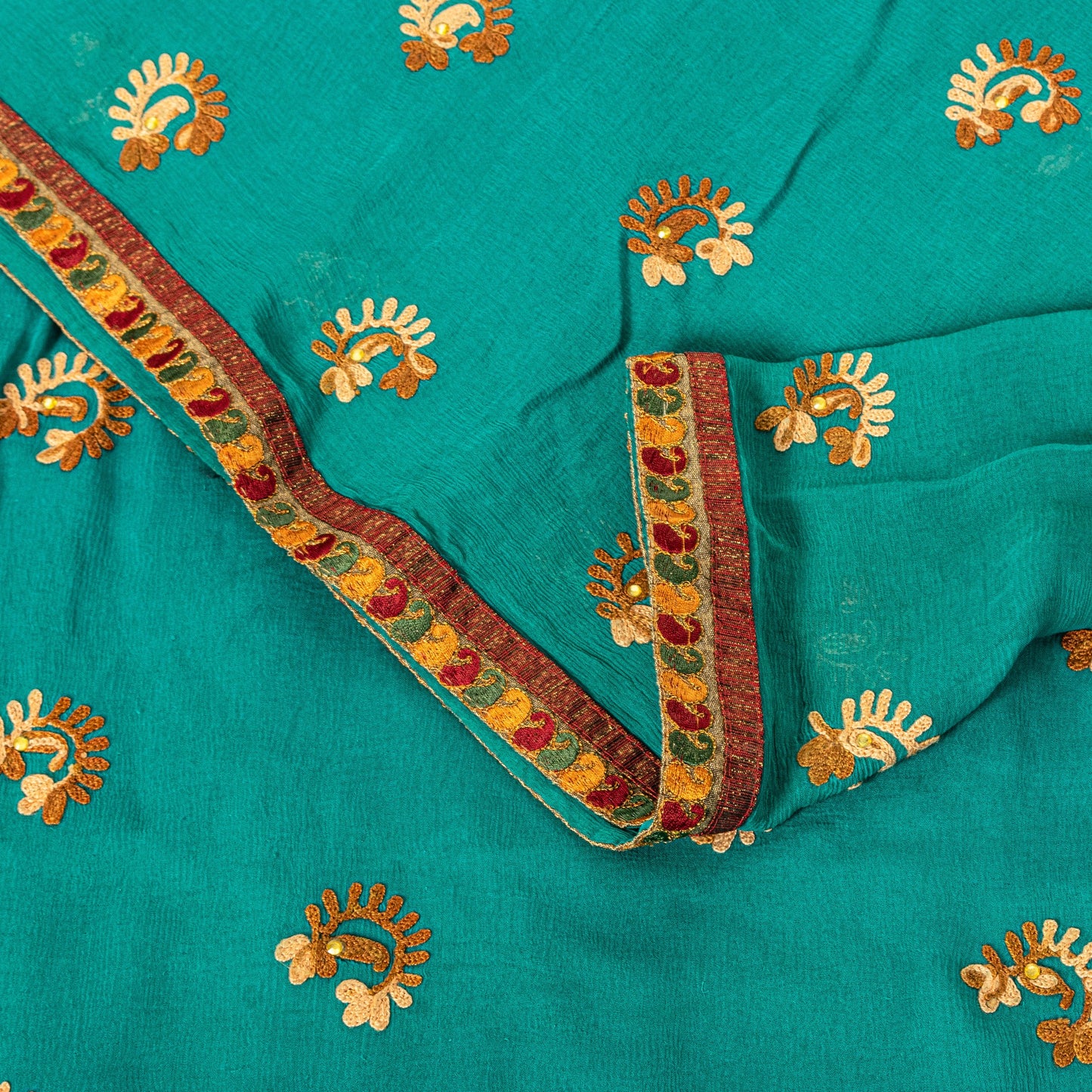 Sanskriti Vintage Blue Pure Chiffon SilkSaree Embroidered Wedding Sari 6Yd Craft