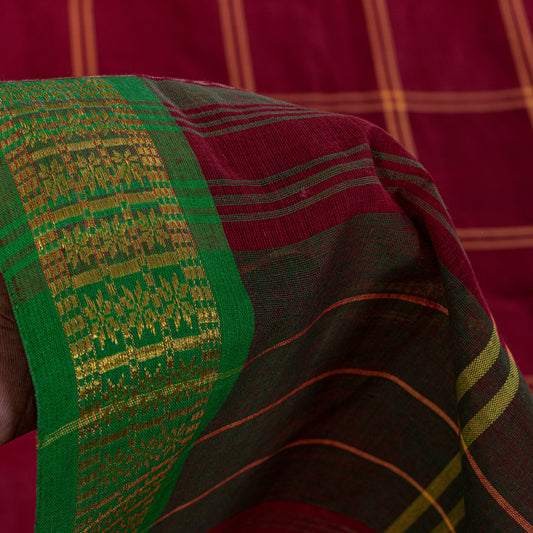 Sanskriti Vintage Red Pure Cotton Saree Chettinad Handloom Zari Tamil 5.5YD Sari