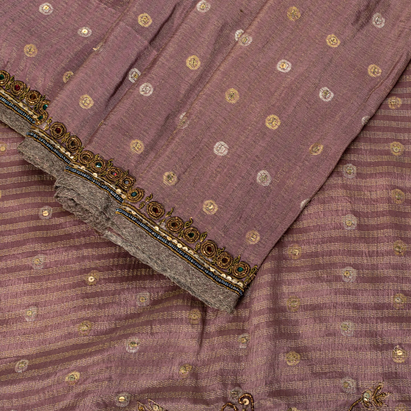 Sanskriti Vintage Lilac Pure Crepe Silk Saree Hand Embroidery Zari WorkSari 6+YD