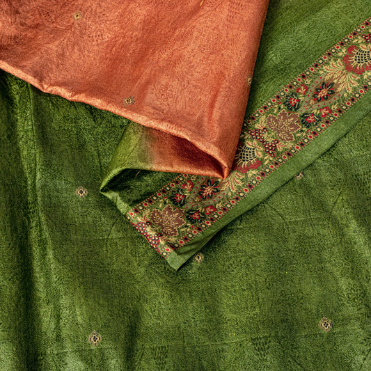 Sanskriti Vintage Orange Pure Silk Saree Floral Woven & Printed Sari 5.5+YDCraft